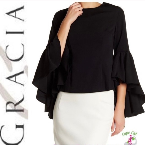 Gracia Tiered Ruffle Flare Sleeve Top - Picture 2 of 7